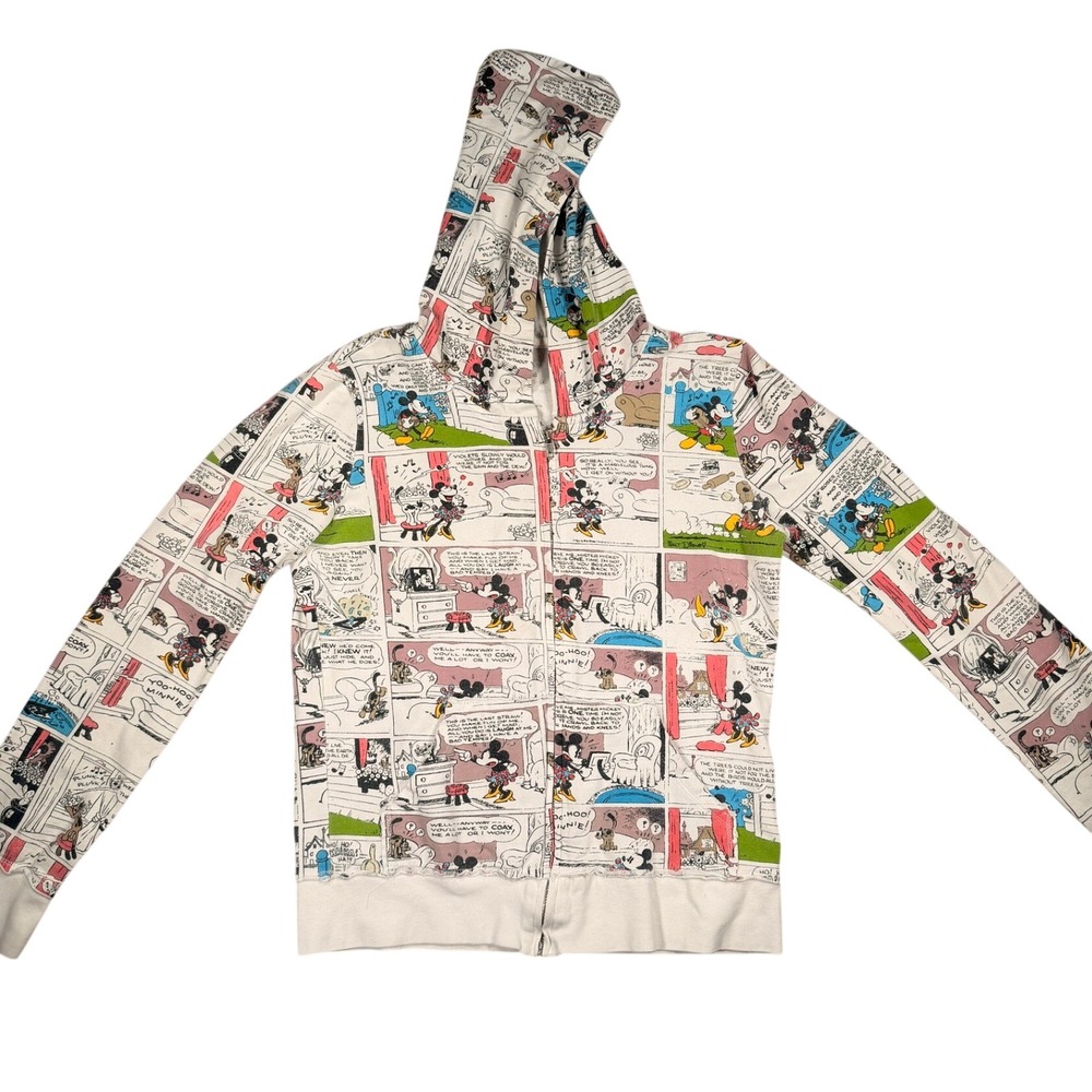 Disney Mickey Mouse Comic Strip Full Zip Hoodie Small Womens White Vintage Style